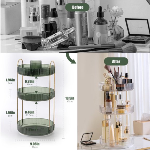 3 Tiers - 360° Turntable Makeup Organizer - Lazy Susan Cosmetics Storage - Picture 3 of 12